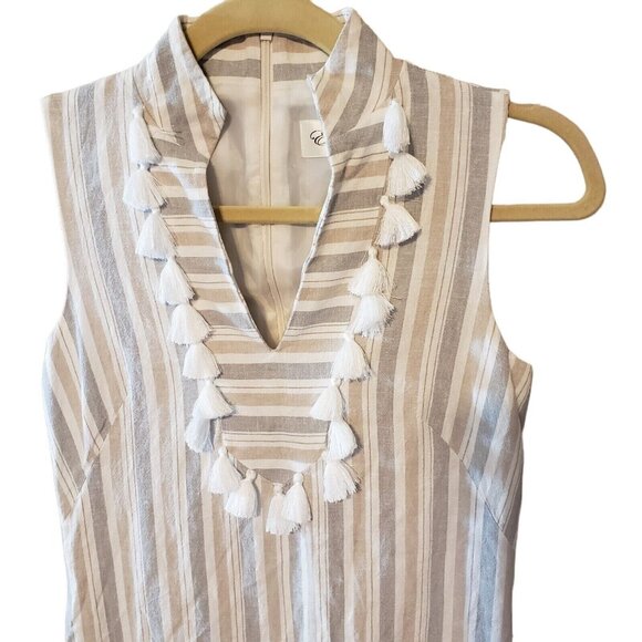Striped Sleeveless Linen Blend Dress With Tassel Details By Eliza J Size 0 - Picture 2 of 16